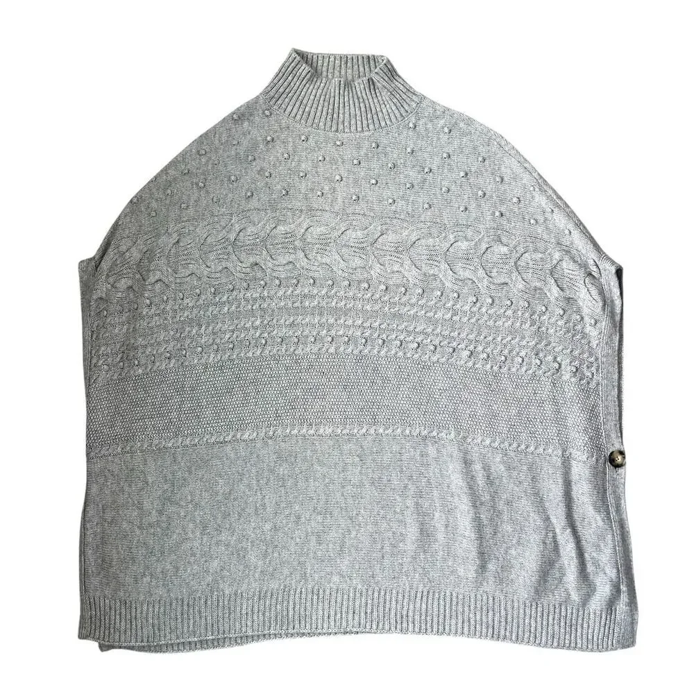 Talbots Sleeveless Poncho Sweater Mock Neck Cable Knit Preppy Minimalist Small
